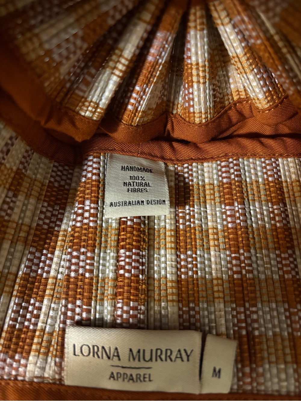 Lorna Murray Capri Hat Medium Pleated Sunhat Rust Gingham Check Luxury Resort - Picture 9 of 10